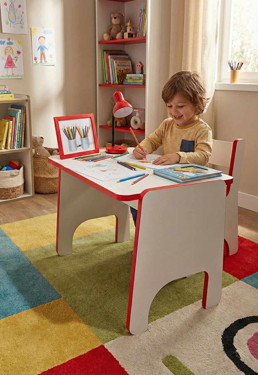 Set masa si scaun pentru copii, Hanah Home, Artmtktbchrset, Rosu/Alb - imagine 5